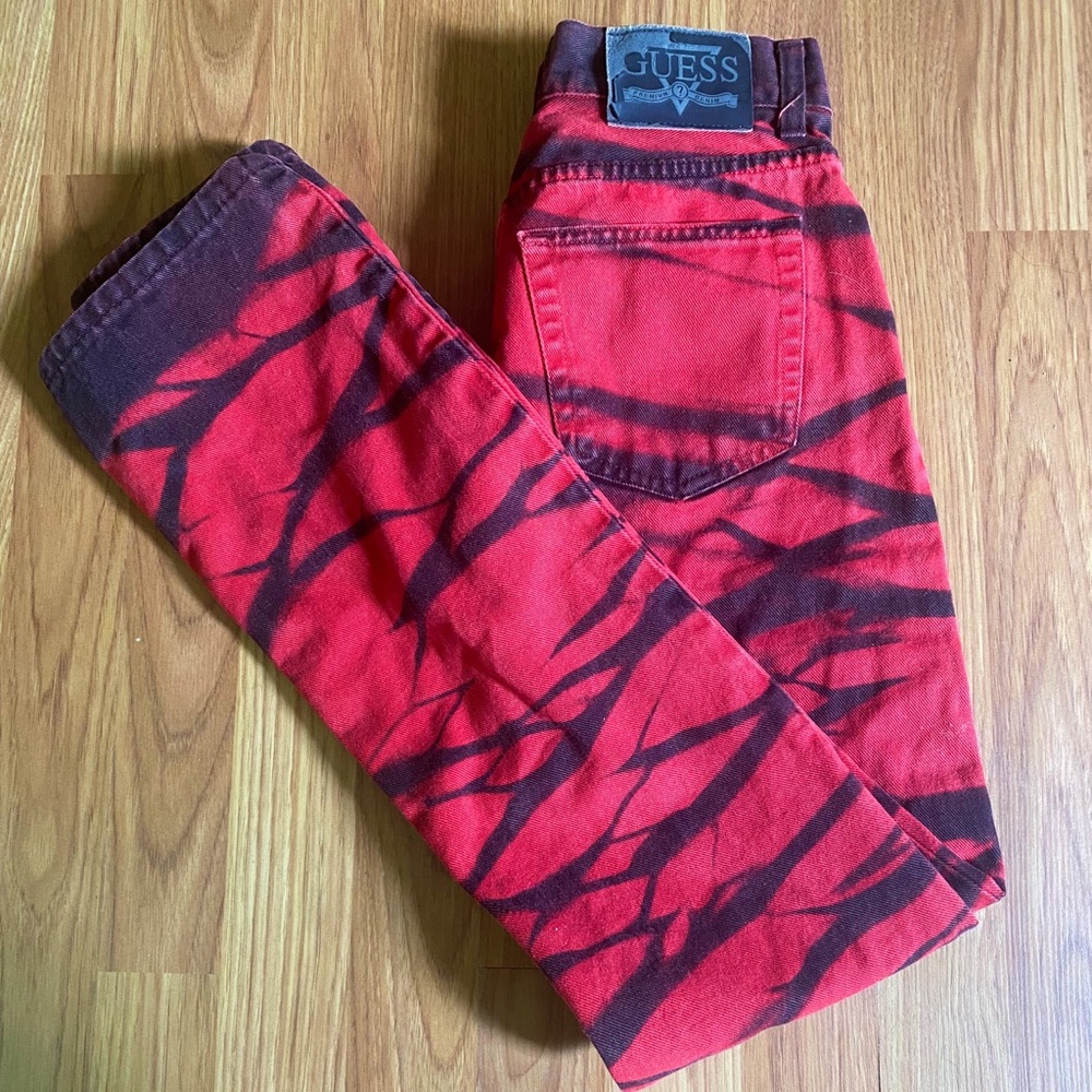 GUESS Red and Black Tiger-Stripe Women’s Jeans